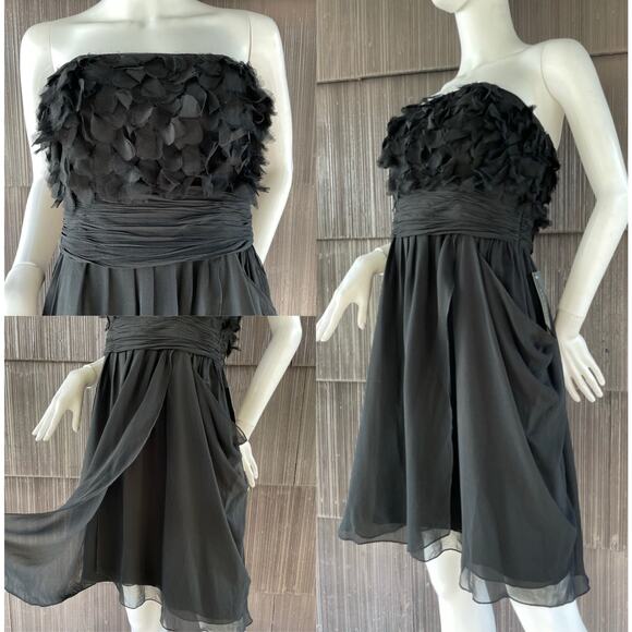 🔥NWT Ann Taylor 100% Silk Strapless Applique Draped Feminine Midi Black Dress 6 - Picture 1 of 15